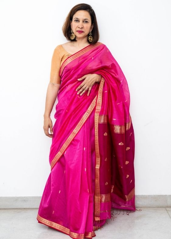 Pink Maheswari Silk Cotton Saree