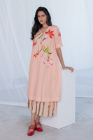 Blush Peach Orchids Kurta Set