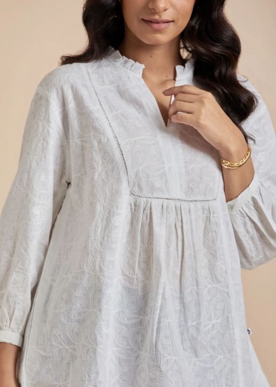 SS 2226 White Embroidered Round neck Top