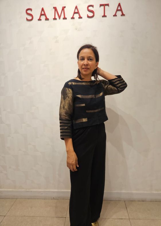 Black and Gold Fulia Cotton Stripes Blouse