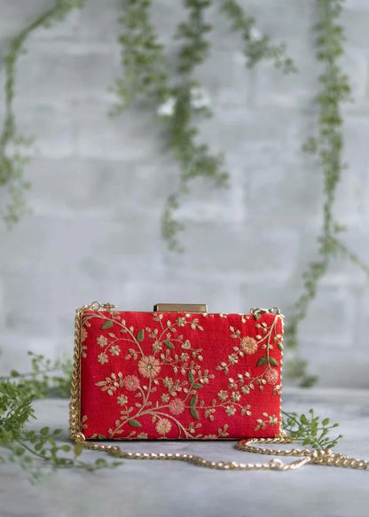 Floral Creeper Box Clutch - Red - AM-BC-1220-0001