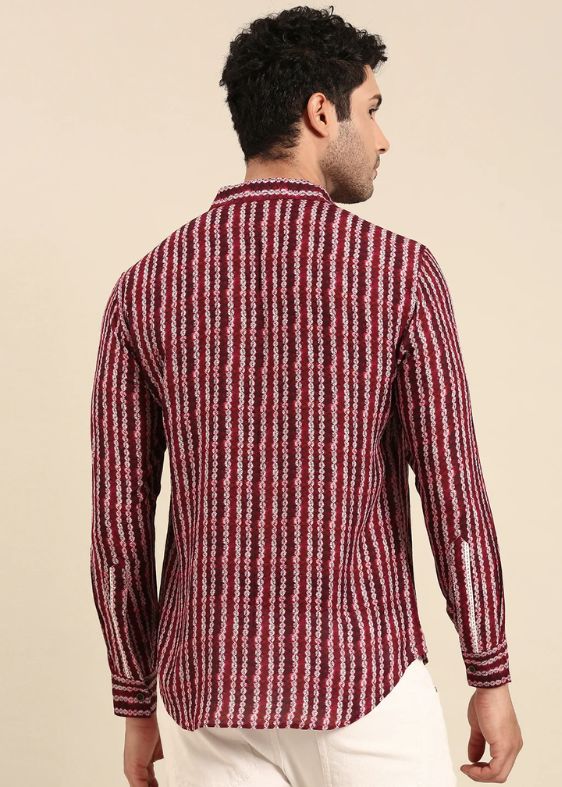 Maroon Muslin Printed Shirt - MM0879