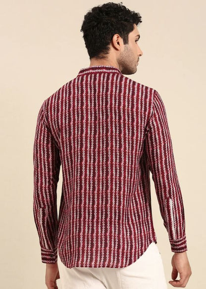 Maroon Muslin Printed Shirt - MM0879
