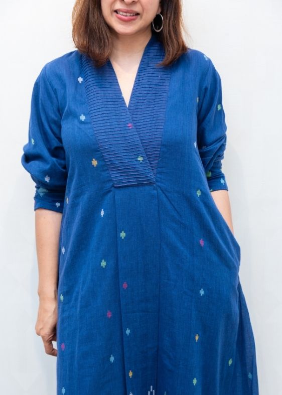 Blue Jamdani Collar Neck Dress