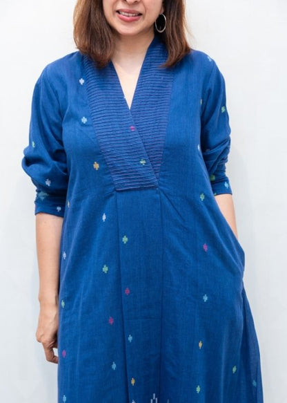 Blue Jamdani Collar Neck Dress