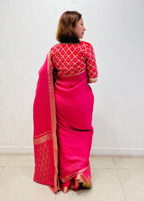 Pink Crepe Silk Saree