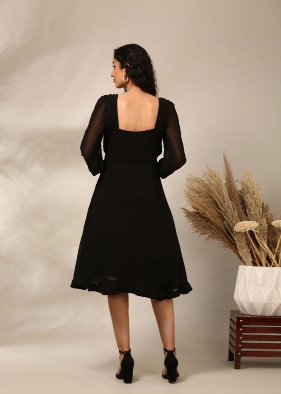 Black Silk Georgette Dress-AS0727