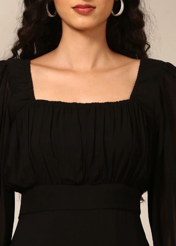 Black Silk Georgette Dress-AS0727