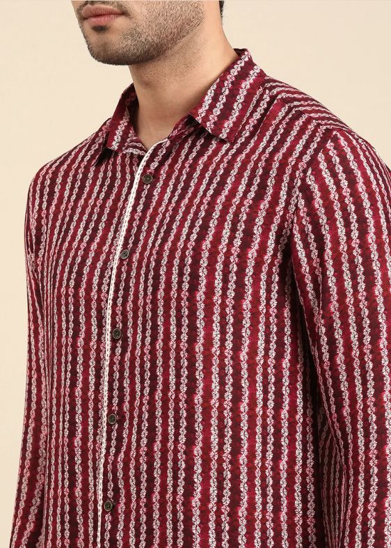 Maroon Muslin Printed Shirt - MM0879