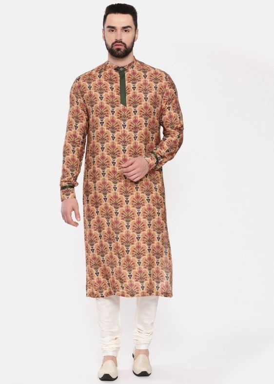 Musling Beige Printed Kurta Set