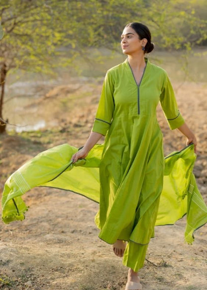 Green Pear Kalidaar Set with Jamdani Dupatta