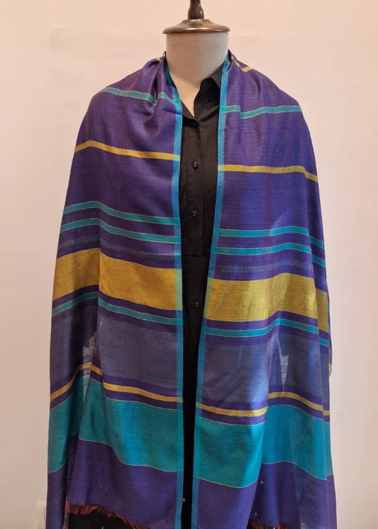 Purple with mustard lines Silk Cotton Stole