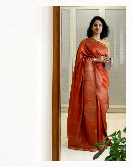 Rust Ardhavrit Chattisgarh Tussar Saree