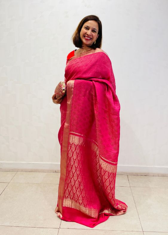 Pink Crepe Silk Saree