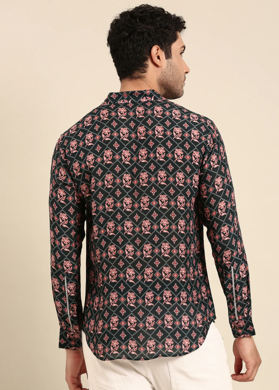 Dark Blue Printed Muslin Shirt