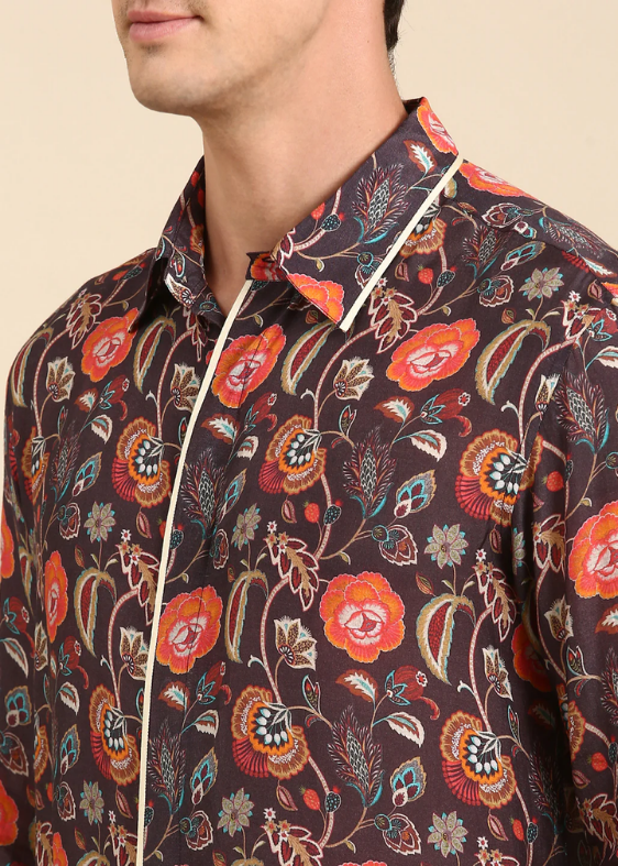 Brown Beige Orange Muslin Shirt