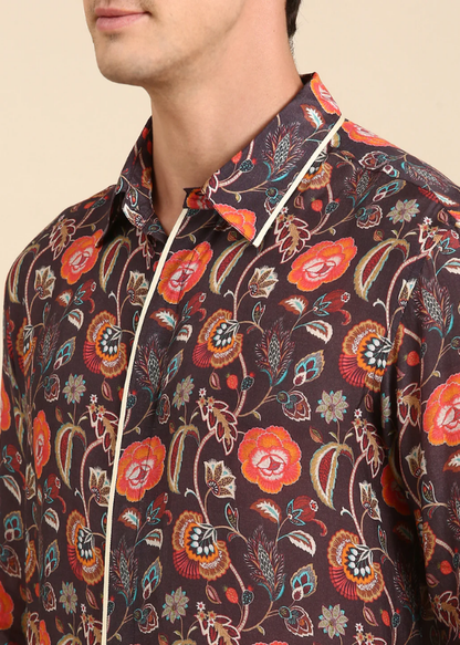 Brown Beige Orange Muslin Shirt
