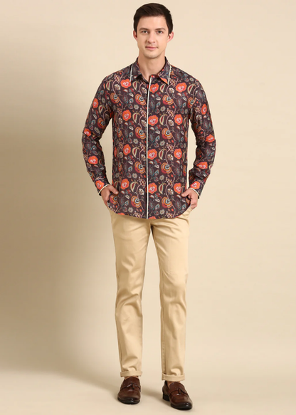 Brown Beige Orange Muslin Shirt
