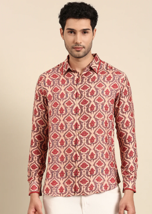 Peach Printed Muslin Shirt