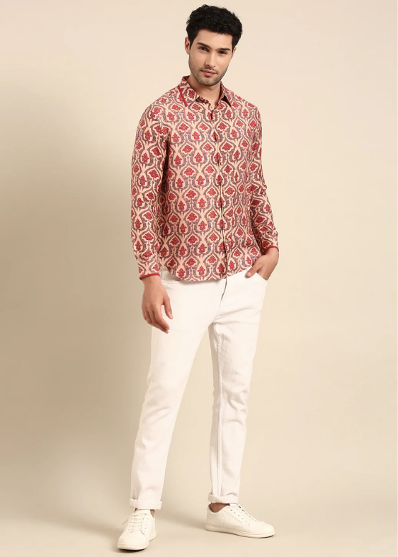 Peach Printed Muslin Shirt