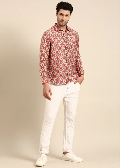 Peach Printed Muslin Shirt