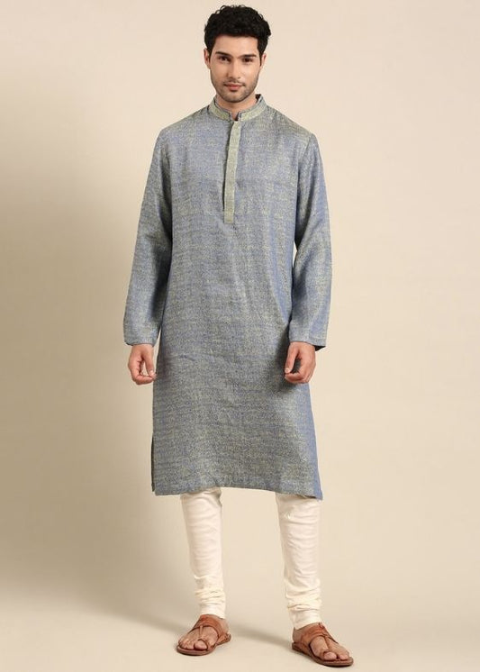 Blue Green Linen Kurta set