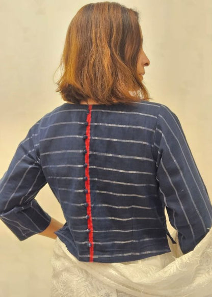 Blue with Silver Fulia Cotton stripes Blouse