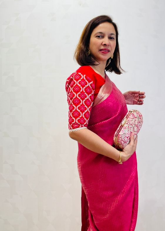Pink Crepe Silk Saree
