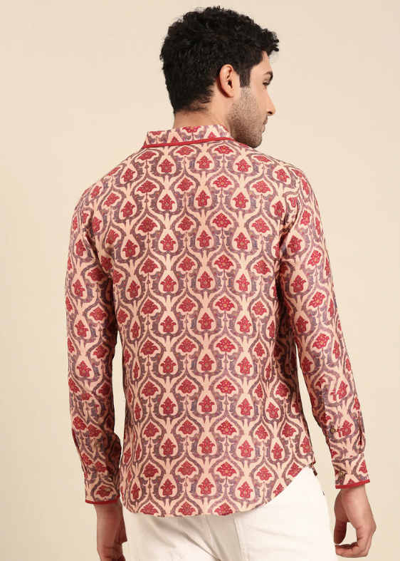 Peach Printed Muslin Shirt
