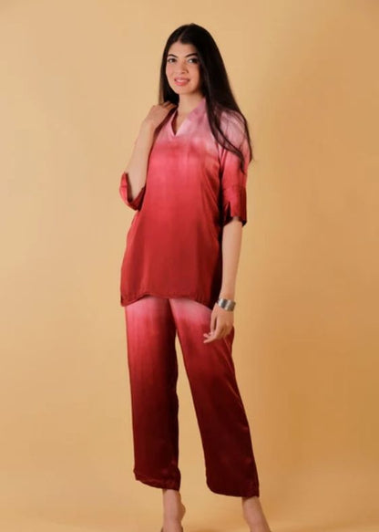 Wine Bamber Satin Ombre Co-ord set