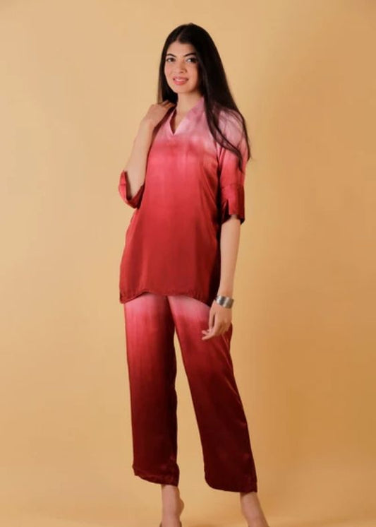 Wine Bamber Satin Ombre Co-ord set
