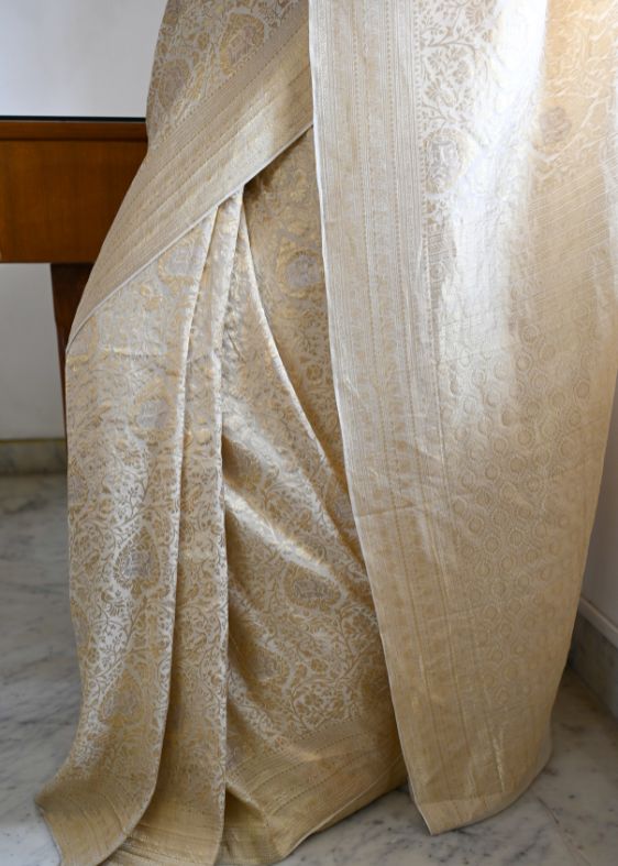 Beige Crepe Silk Saree