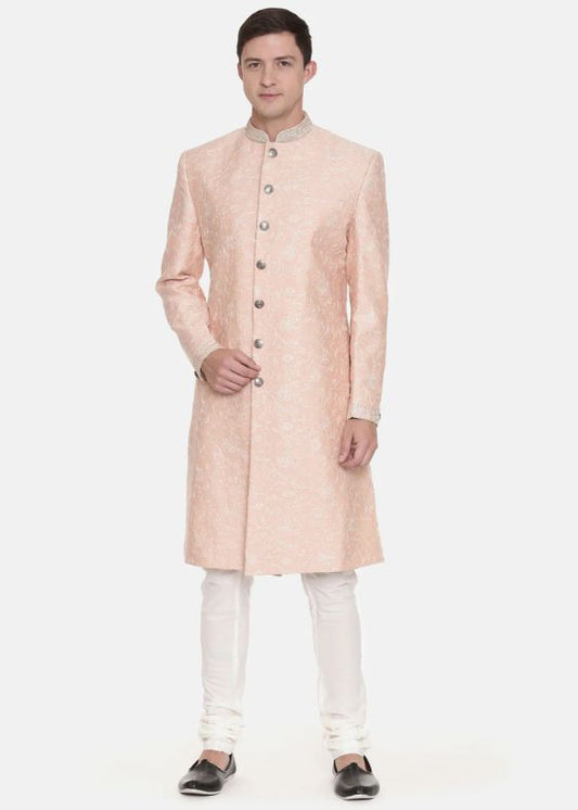 Pink Chanderi Embroidered Sherwani -MMSHR035