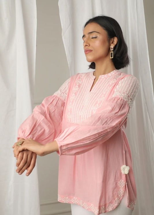 SS 2224 - Pink Embroidered Cotton Top