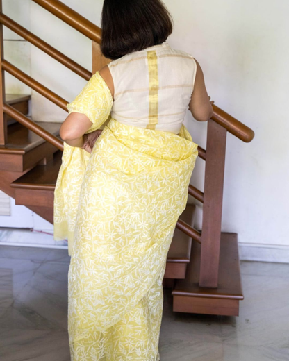 White and Gold Stripes Cotton Blouse