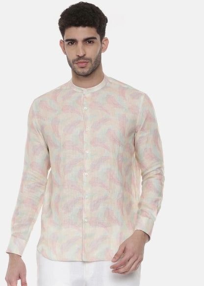 Pink Ivory floral Linen Shirt