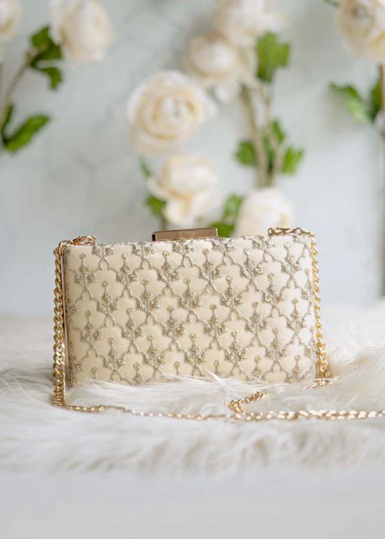 Anya Box Clutch Cream and Light Gold - AM BC 0619 0003