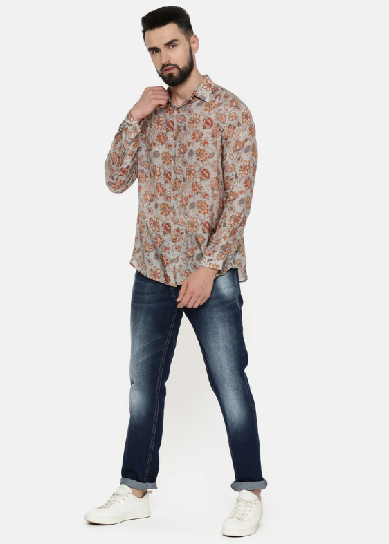Muslin Grey Print Shirt