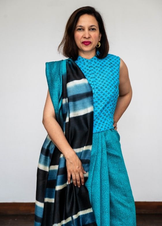 Blue Printed Tussar Silk Saree