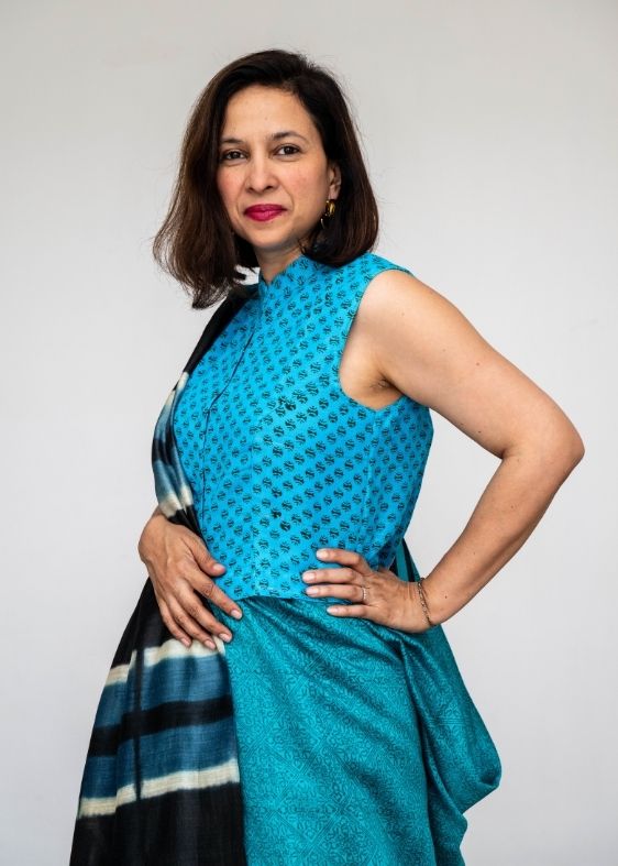Blue Printed Tussar Silk Saree