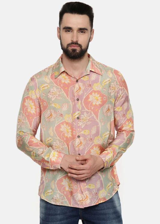 Muslin Pink Org Print Shirt