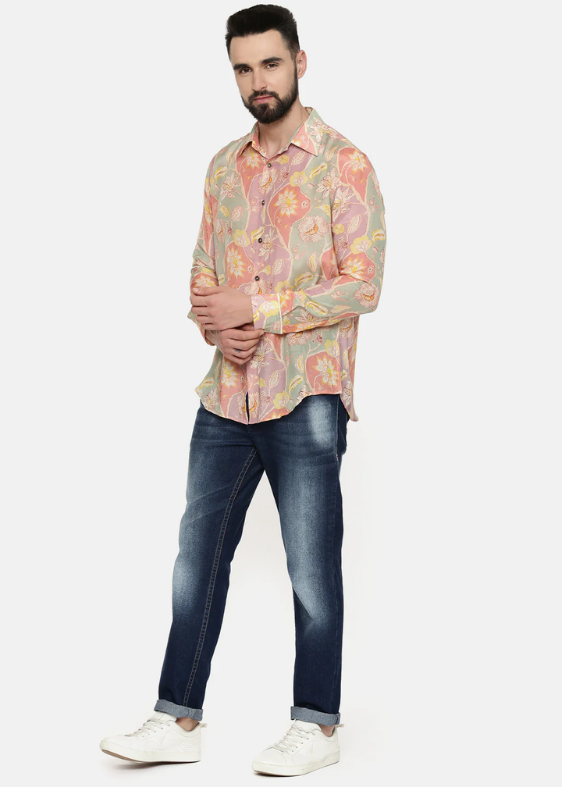 Muslin Pink Org Print Shirt