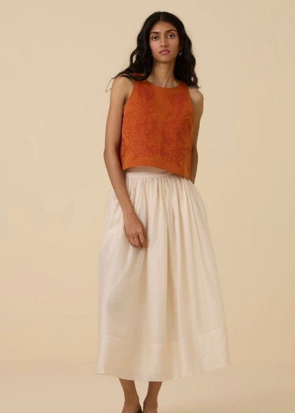 Olena Orange Embroidered Top