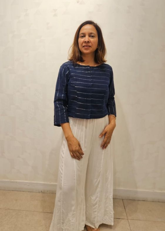 Blue with Silver Fulia Cotton stripes Blouse