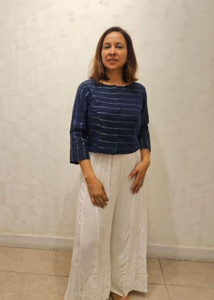 Blue with Silver Fulia Cotton stripes Blouse