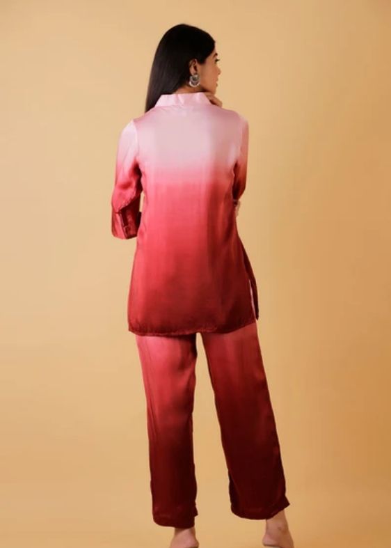 Wine Bamber Satin Ombre Co-ord set