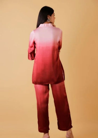 Wine Bamber Satin Ombre Co-ord set