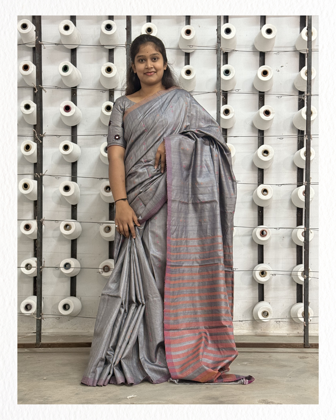 Grey Trishv Unma Chattisgarh Tussar Saree