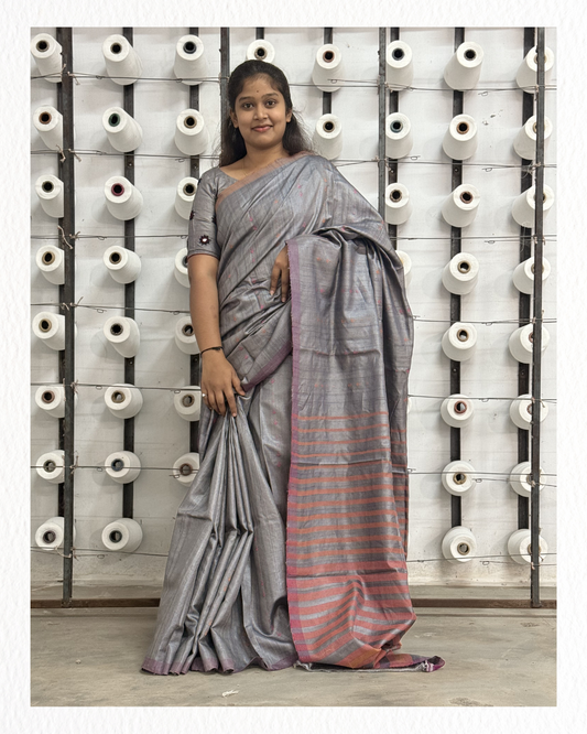 Grey Trishv Unma Chattisgarh Tussar Saree