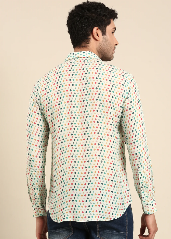 Light Blue Base Muslin Printed Shirt